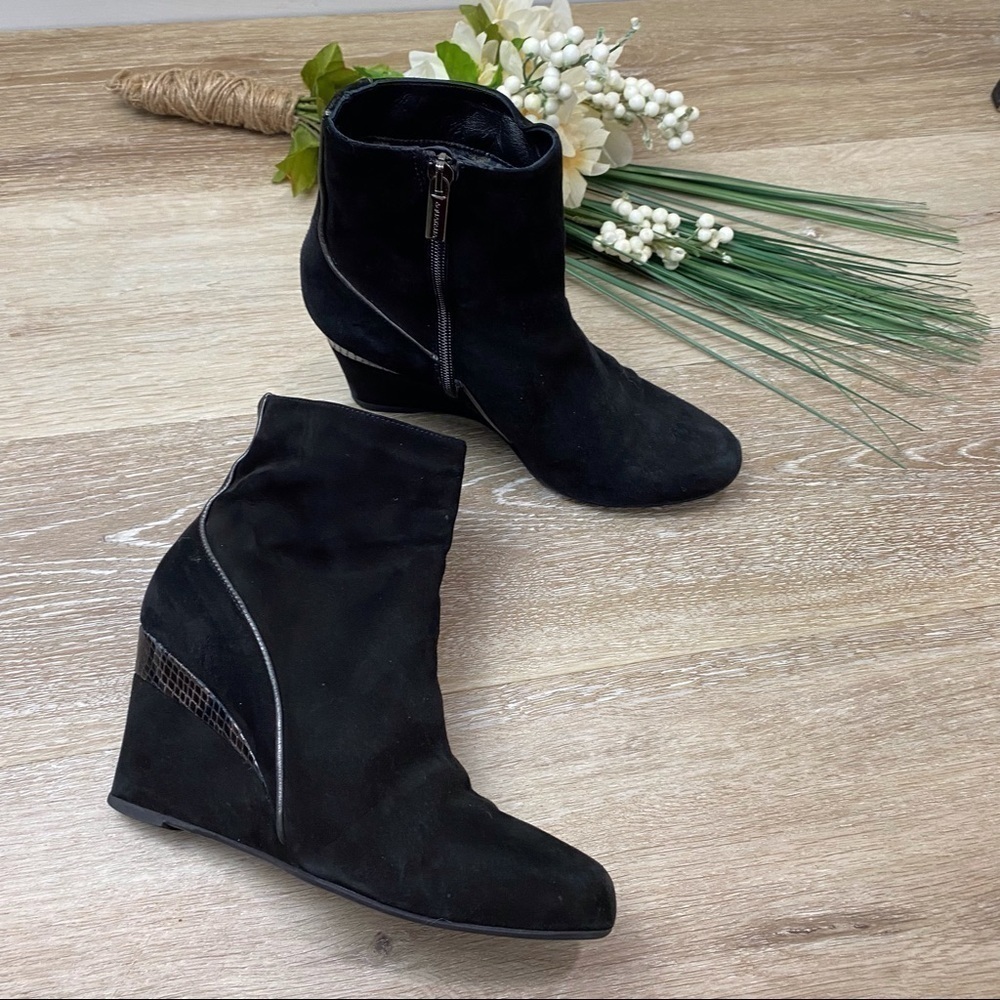 Aquatalia Suede Leather Wedge Ankle Booties